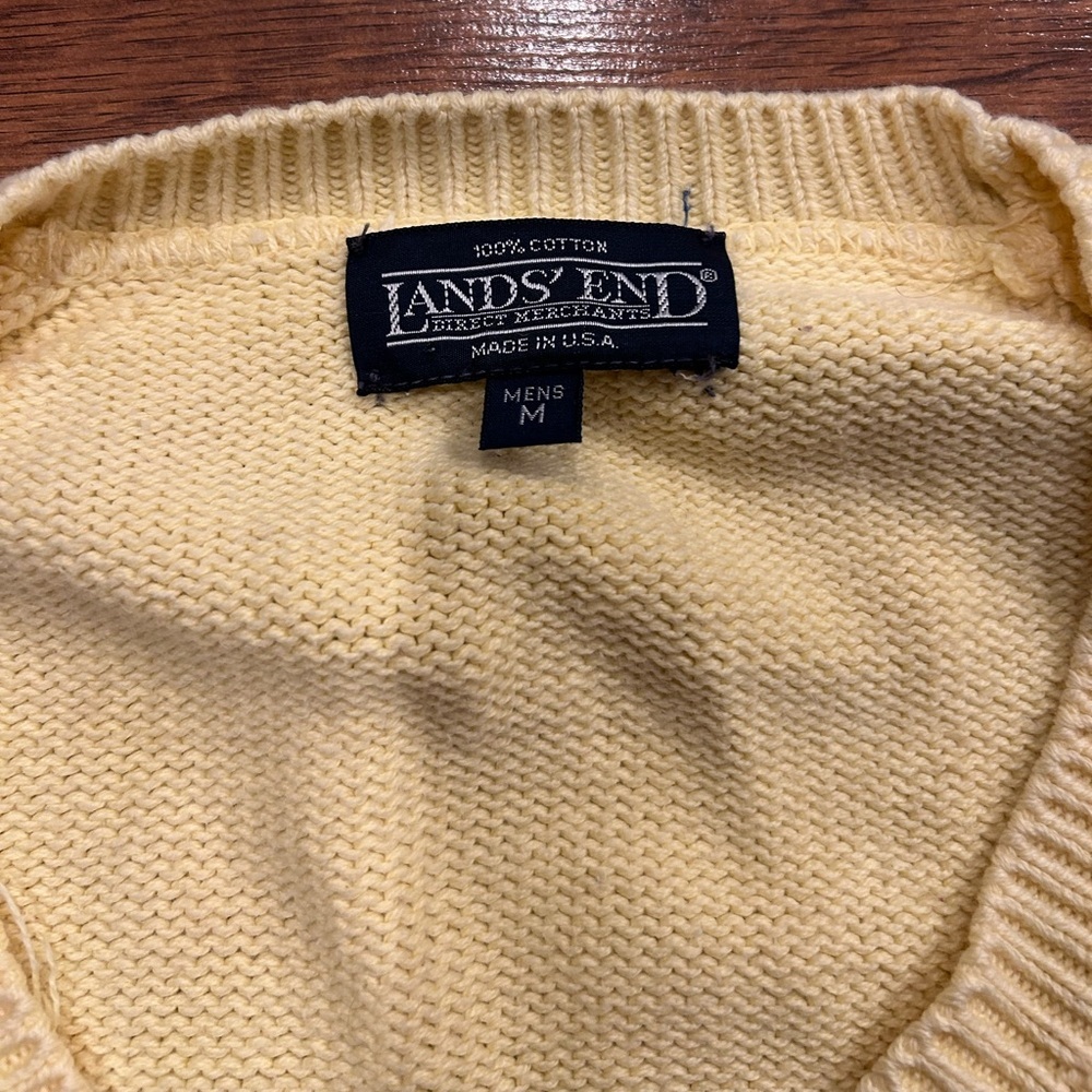 Lands End Butter Yellow 100% Cotton Sweater Men’s Medium or Women’s Large - Picture 3 of 7